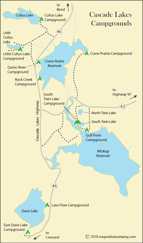 map of Cascade Lakes, showing South Twin Lake Campground, Oregon
