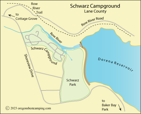 map of Schwarz Campground area, Lane County, Oregon