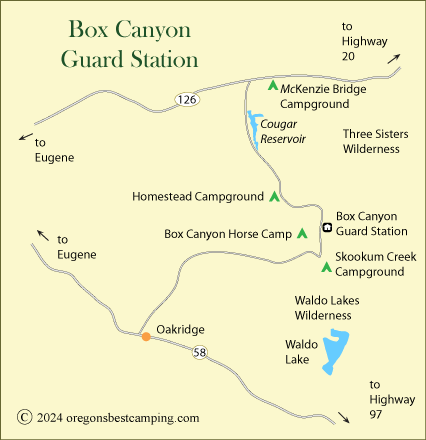 Box Canyon Guard Station map, Willamette National Forest, Oregon