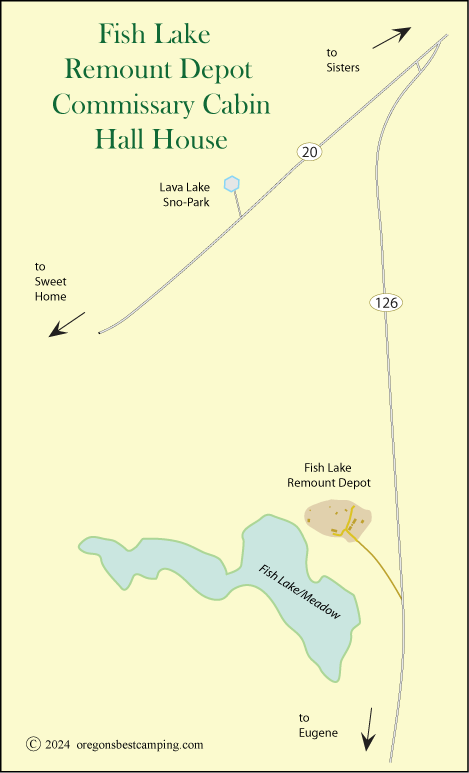 Commissary and Hall Cabins Map, Fish Lake Remount Depot, Willamette National Forest, Oregon